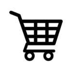 A black and white shopping cart icon.